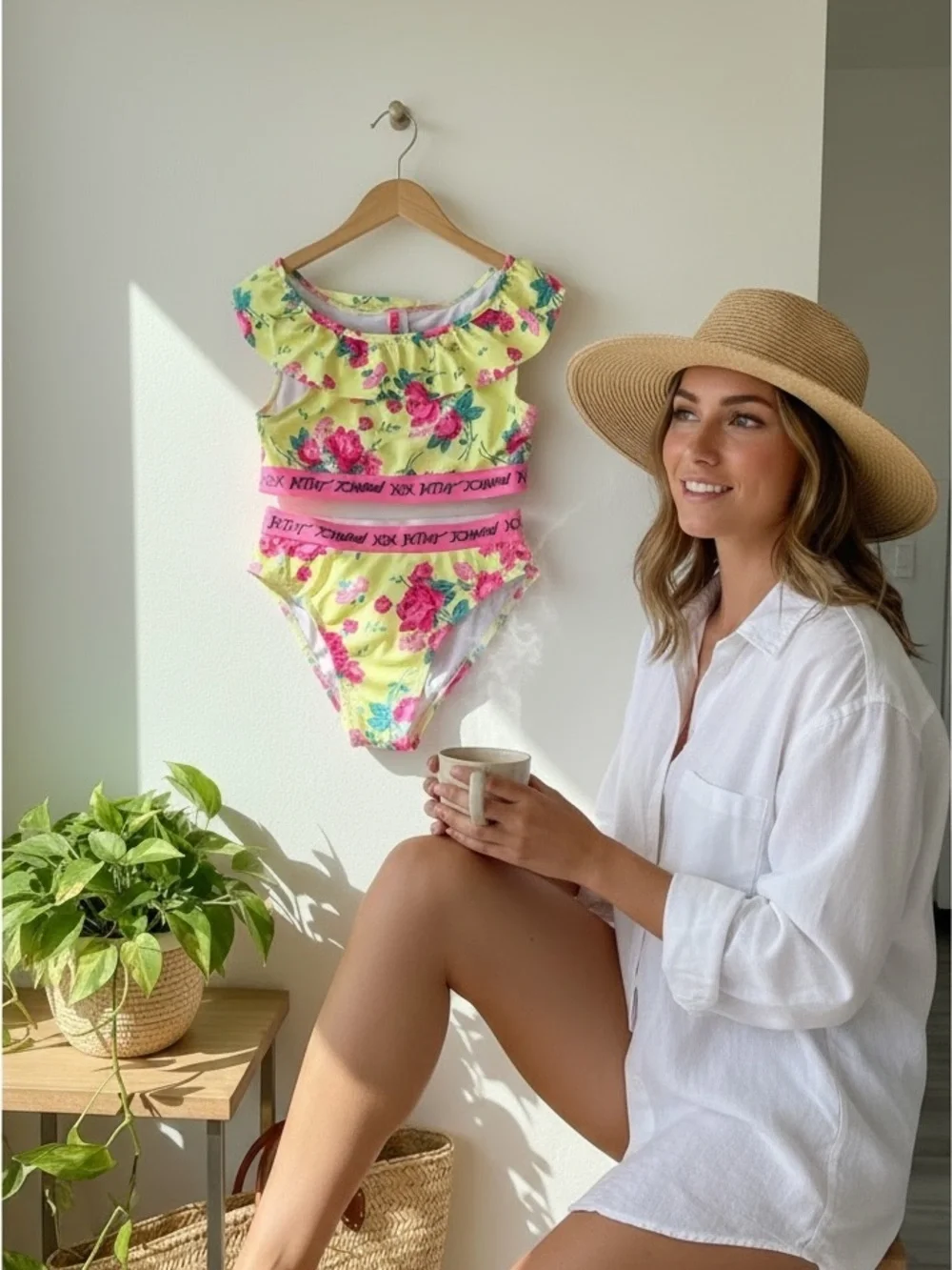 Betsey Johnson Yellow Floral Two-Piece Swim For youth girl
